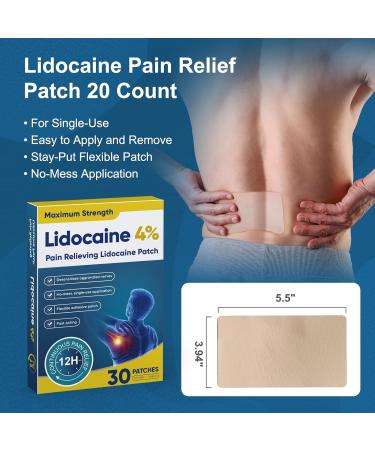 Teemofe Lidocaine Pain Relief Patch 30 Count | Maximum Strength Pain Patches for Muscle Relief in Neck Knee Back and Shoulders |12 Hour Long Lasting Relief Pains-584 - Buy Online on GoSupps.com