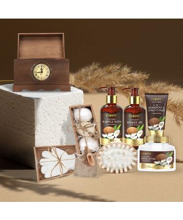 Fathers Day 13Pc Premium Coconut Spa Kit in Vintage Wooden Box - Body Lotion, Handmade Soap, Bath Bomb, Shampoo & Conditioner Set for Men & Women - Buy Online on GoSupps.com