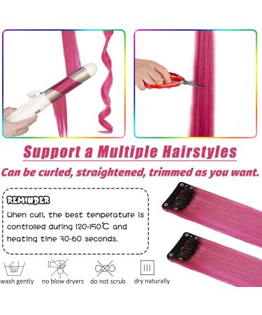 16Pcs 22 Inch Colored Clip in Hair Extensions - Heat-Resistant Synthetic Hairpieces for Women & Girls - Rose Red Highlights for Party Hair Decor - Buy Online on GoSupps.com