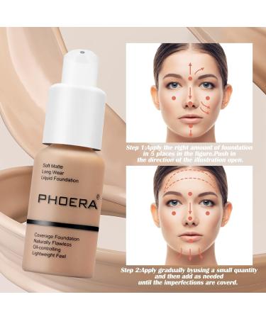 PHOERA Matte Foundation Covering Imperfections Long Lasting Waterproof Full Coverage Foundation (2 Pieces 102) - Buy Online on GoSupps.com