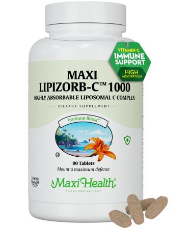 Maxi Health Liposomal Vitamin C 1000mg Tablets with Digestive Blend Highly Absorbable High Dose VitaminC Non GMO Kosher Vegetarian Doctor-Formulated Immune Support Supplement (90 Count) Unflavored 90 Count (Pack of 1)