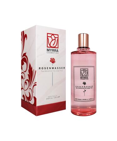 MYRRA COSMETIC Rose Water 100% Natural Facial Water Vegan and Natural 1:1 Concentration Floral Water Soothing Natural Cosmetics Rose Water Cleansing Water for Face and Skin 250 ml