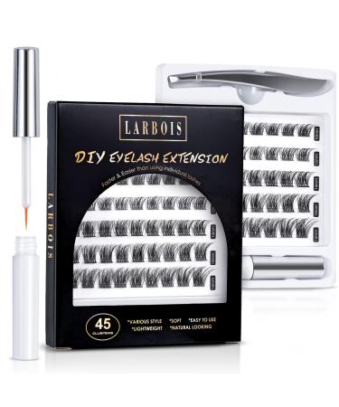 Individual Eyelashes Larbois 45 Clusters False lashes with Glue DIY Natual Eyelashes Self Adhesive Reusable Soft Fluffy Latex Free Russian Lashes Eyelash Extensions Clear Glue 10-16mm-04 45 clusters kit - 04