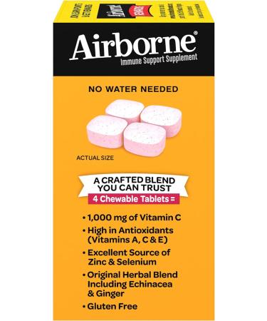 Airborne 1000mg Vitamin C Chewable Tablets with Zinc - 64 Chewable Tablets, Very Berry Flavor, Immune Support Supplement - Buy Online on GoSupps.com