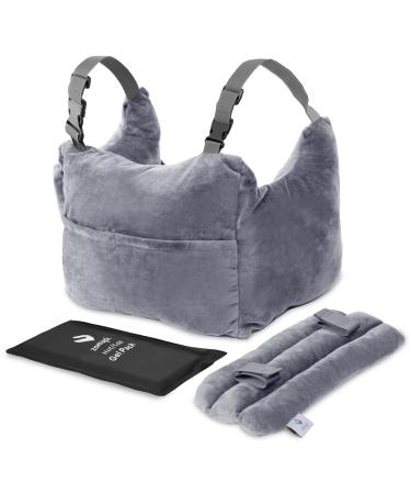 Mastectomy Pillow - Post Surgery Pillow, Breast Pillow for After Heart Surgery Recovery, Double Mastectomy, Breast Reduction & Augmentation Patients - Car Seatbelt Cover & Gel Pack Bundle Grey With Strap