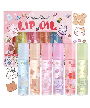 Clear Lip Gloss Sets For Teenage Girls 6 Pcs Flower-Flavored Lip Oil Lovely Gift No-Sticky Liquid Lipstick Long Lasting Lip Glow Balm Lip Care Natural Plant Formula