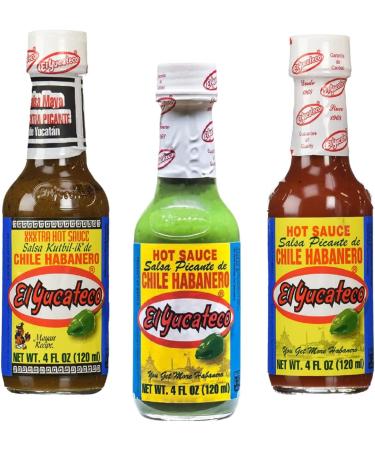  Go2 Groceries The hot chili sauce set contains El Yucateco Green Habanero XXXTRA Hot Kutbil-ik-de Salsa and Red Habanero (120 ml each) with recipe cards - Buy Online on GoSupps.com