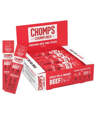 CHOMPS MINI Grass Fed Beef Jerky Meat Snack Sticks, Keto, Paleo, Whole30 Approved, Sugar Free, Low Carb, Nitrate Free, Gluten Free, High Protein, Non-GMO, 40 Calories 0.5 Oz, Original Beef 24 Pack Original Beef 24 Count (Pack of 1)
