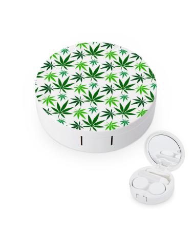 Weed Leaf Pattern Contact Lens Case Travel Portable Travel Contact Lens Box with Mirror