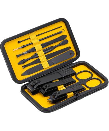 Glamne 10-in-1 Manicure Set | Professional Stainless Steel Nail Clippers & Care Tools | Travel-Friendly Leather Case | Yellow - Buy Online on GoSupps.com