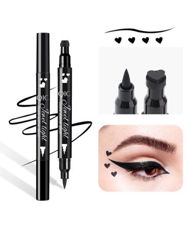 1Pcs Dual Ended Eyeliner Stamp Waterproof Liquid Eyeliner With Heart Seal Stamp Long Lasting Seal Eyeliner Pen For Makeup Eye Decoration Eye Liner Makeup Tool Black No smudge (02 Heart)