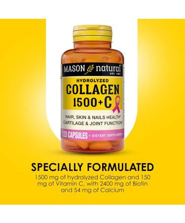 MASON NATURAL 1500mg Collagen with Vitamin C Biotin & Calcium 40 Day Supply Capsules Supplement for Hair Skin and Nails. Unflavored 120 Count (Pack of 1) - Buy Online on GoSupps.com