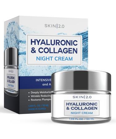 Hyaluronic Acid and Collagen Face Moisturizer - Long-lasting Hydration & Moisture Anti-aging Skin Firming Night Cream - Cruelty Free Korean Skin Care For All Skin Types - 1.69 Fl. oz Hyaluronic & Collagen