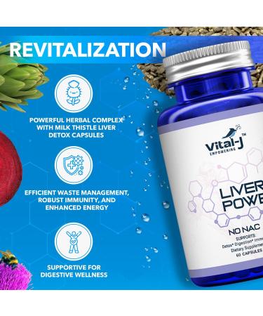 Vital-J Empowering 21-in-1 Liver Support Supplement Liver Cleanse Detox & Repair - W/Milk Thistle Zinc Beetroot & Artichoke Choline & Dandelion Root for Digestion & Immunity - 60 Capsules - Buy Online on GoSupps.com