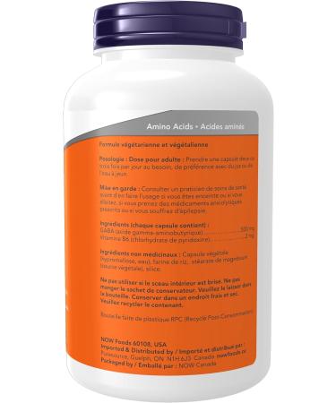 NOW Supplements GABA (Gamma-Aminobutyric Acid) 500mg Plus Vitamin B-6 Capsules 200 Count - Buy Online on GoSupps.com