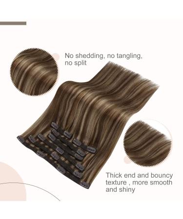 FSHINE Real Hair Clip-In Extensions 120g | Medium Brown & Caramel Blonde Highlights - 7PCs 40cm Remy Hair - Buy Online on GoSupps.com