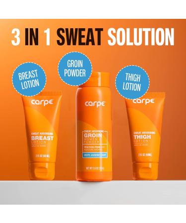 Carpe Women's Sweat Bundle Deal (1x Breast Sweat Absorbing Lotion 1x Thigh Chafe Lotion 1x Groin Powder) Women's Deodorant - Helps Absorb Excessive Sweat w/ Odor Protection for Sensitive Lady Parts - Buy Online on GoSupps.com