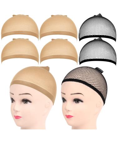 Wig Caps, FANDAMEI 6PCS Wig caps Includes 4PCS Light Brown Nylon Wig Caps and 2PCS Black Mesh Wig Caps Net. Wig Caps for Women, Closed End Hair Mesh Net Wig Caps. Nylon Wig Cap for Halloween, Cosplay.