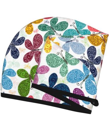 Hair Towel Wrap for Quick Drying | Colorful Butterflies Towel Turban with Button | Ideal Hair Drying Solution - Buy Online on GoSupps.com