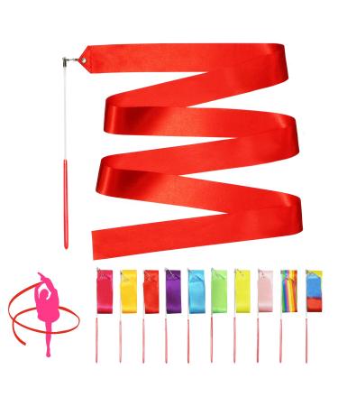 Novelty Place 10Pcs Dance Ribbons Streamers - 6.6Ft Gymnastics Dacing Ribbon Wands - Perfect Rhythm Ribbon Sticks for Unisex Kids Talent shows, Artistic Dancing, Baton Twirling (10 Colors)