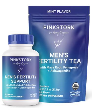 Blue Stork Men's Fertility Bundle Fertility Support Supplement + Organic Tea Vitamins Minerals and Herbs to Support Sperm Health and Reproductive Wellness 30 Capsules + 15 Sachets