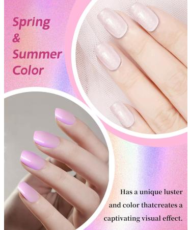 Holographic Aurora Shimmer Nail Gel Glue Polish 2Pcs Long-Lasting Chrome Mermaid Gel Polish Pink Milk Pearl White Iridescent Glitter Pearlescent Glossy Colored Trendy Nail Gel Polish DIY Gift-127+327 Pink Milk +Pearl White - Buy Online on GoSupps.com