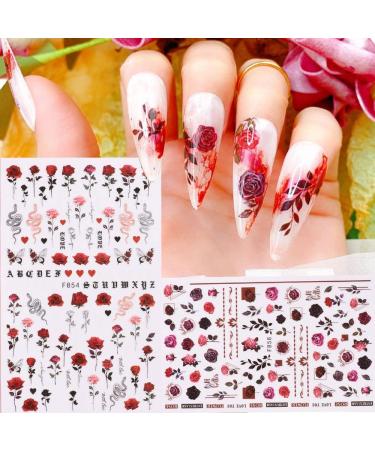Flower Adhesive Sliders French Nail Stickers 3D Rose Floral Pink Red Blue(F-856) (F) - Buy Online on GoSupps.com