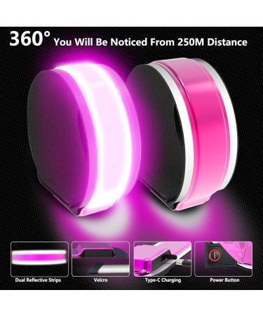 PEAKFIRE 2 Pack USB-C Rechargeable Safety Lights for Runners 360 Reflective LED Bracelets Armbands Reflectors for Walking at Night Pink(2 Pack) - Buy Online on GoSupps.com