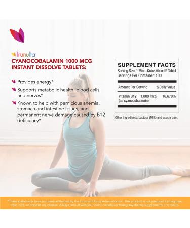 Frunutta Vitamin B12 Cyanocobalamin 1000 mcg Under The Tongue Dissolve Tabs - 100 Count - Metabolic Health Support for Blood Cells & Nerves - Non-GMO, Gluten-Free - Buy Online on GoSupps.com