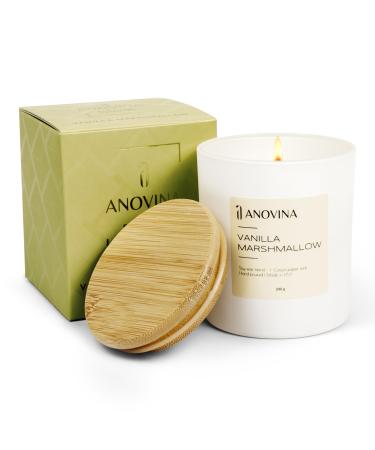 Anovina Vanilla Scented Candle with Gift Box. Non-Toxic Candles for Home Secented Candle Gifts for mom Glass Jar with Bamboo Lid Hand Poured in USA Vanilla Marshmallow