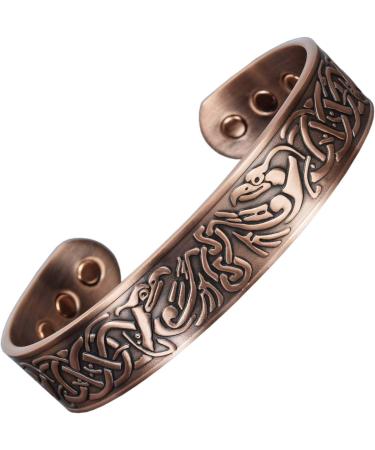 Mens Wide Copper Magnetic Bracelet Viking Pure Copper Wristband Holistic Magnetic Band with 6 Strong Neodymium Magnets Adjustable- Viking Eagle -VE (L: Wrist 19.5-22cm/7.7-8.6") - Buy Online on GoSupps.com