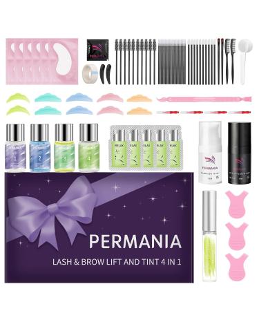 PERMANIA Lash Lift Kit Salon Grade Supplies for Eyelash Lift and Brow Lamination Black Color 4 in 1 Fast Quick Curling & Coloring 10 ml Natural Result Hair Color Developers