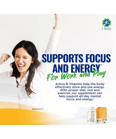 Vitamin B Complex with 5-MTHF Folate, B1, B2, B5, B6, Methyl B12, Niacin, Biotin - Stress & Heart Health Support - Buy Online on GoSupps.com