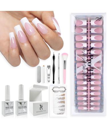 SXC Cosmetics French Tip Press On Nails Pink Series Medium Square X-Pro Tips Starter Kit P117KIT2-M Square