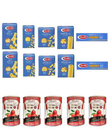 TEST PACKAGE Pasta Barilla Italian 10 x 500 g 5 types of noodles SpaghettiTortiglioniPMistaStellineFarfalline + Italian Gourmet 100 Italian peeled tomato cans 5 x 400 g