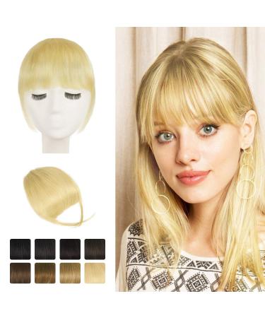 BARSDAR Clip in Fringe Human Hair 100% Real Hair Fringe Extensions Clip in French Bangs Fringe with Temples Clip on Fringe Bangs Real Hair Pieces for women Natural Color Washable/Dye-able 613# Neat Bangs (Pack of 1) 613# Bleach blonde