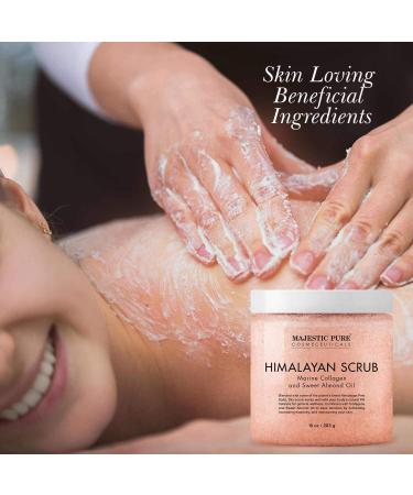 Majestic Pure Himalayan Salt Body Scrub with Collagen & Sweet Almond Oil - Exfoliating & Moisturizing 10 oz - Buy Online on GoSupps.com