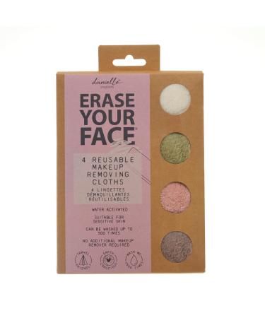 Danielle Creations Erase Your Face Eco Friendly Reusable Make Up Remover Cloths- - Multipack Box of 4 Pastel Multi 4 Count (Pack of 1)