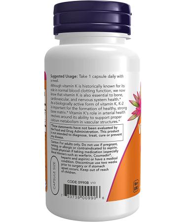 Now Foods Vitamin K2 100 mcg - 100 Vegan Capsules for Bone & Heart Health - Buy Online on GoSupps.com