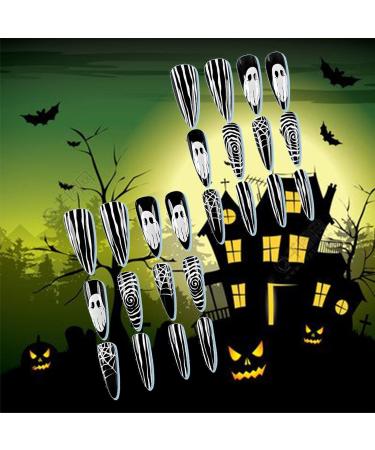 Ghost Face Press On Nails - 24Pcs Glossy White Spider Web Stiletto Halloween Nails | Full Cover Gel Glue-On Acrylics for Women & Girls - Buy Online on GoSupps.com