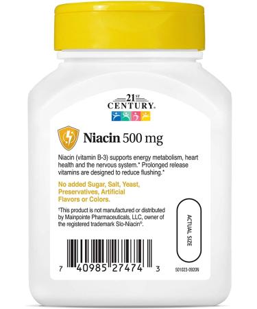 21st Century Niacin 500 mg Prolonged Release - 100 Tablets for Heart Health - Buy Online on GoSupps.com