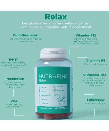 Nutrafine Relax Gummies 5HTP Magnesium Rhodiola & BVitamins 60 Gummis Anti Stress Supplements For adults Sugarfree - Buy Online on GoSupps.com