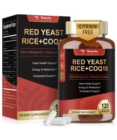 Red Yeast Rice 2 000mg with CoQ10 Supplement - Citrinin Free Extract Red Yeast Rice Capsules with CoQ10 100 Plus Citrus Bergamot - Cholesterol Lowering Supplements 3rd-Party Tested Vegan Non-GMO 120 Count (Pack of 1)