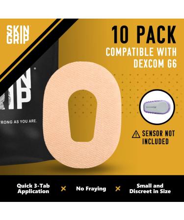 Skin Grip MAX Adhesive Patches for Dexcom G6 (10-Pack) - Non-Fraying CGM Tape for Extreme Protection - Tan - Buy Online on GoSupps.com