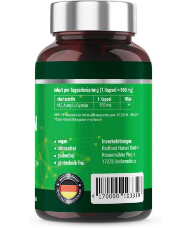 Redfood NAC 800 mg - High Dose N-Acetyl-L-Cysteine | 120 Vegan Capsules | Made in Germany | High Bioavailability & Tolerance - Buy Online on GoSupps.com