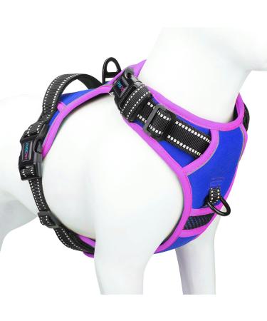 Phoepet improved dog harness without train reflective adjustable vest with training handle + 2 metal linen hooks + 3 snap buckles + 4 slide snaps (XL K nigsblau) K nigsblau XL