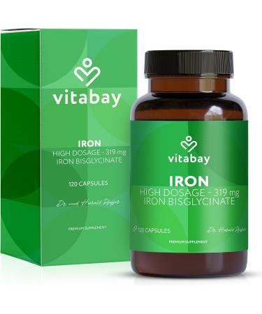 Vitabay iron high -dosed - 120 vegan iron capsules - 319 mg ironbis glycinat - iron tablets high dose iron preparations - iron tablet iron supplement tablet vegan - iron naturally tablet 120 pieces (1 Pack) - Buy Online on GoSupps.com
