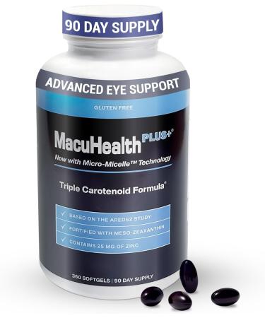 MacuHealth Plus+ Eye Vitamins Supplement for Adults (90 Days Supply) AREDS2 Based Formula for AMD with Lutein, Zeaxanthin, and Meso-Zeaxanthin - Protect Against Macular Degeneration