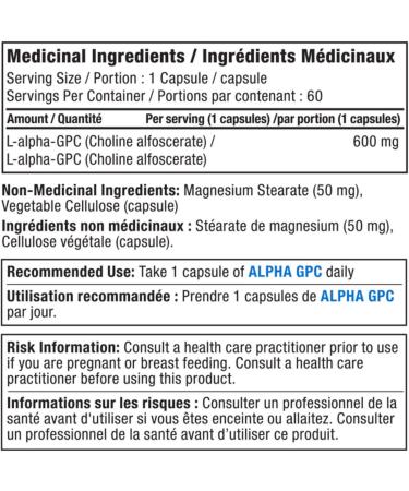 Alpha GPC Capsules | Bioavailable Choline Supplement for Cognitive Health | Nootropic Supplement for Memory Focus Brain Health | 600mg Alpha GPC per Capsule Vegan Non-GMO | 60 Capsules (Pack of 1) 60 count (Pack of 1) - Buy Online on GoSupps.com