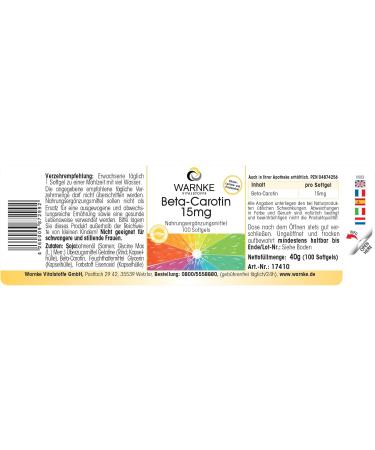 Buy Beta Carotene 15mg - 100 Softgels | Boost Vision & Immune Health | Warnke Vitalstoffe - German Pharmacy Quality - Buy Online on GoSupps.com